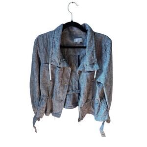 LOFT Blue White Pinstripe Utility Jacket Women’s Medium Lightweight Snap Front